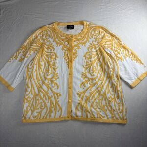 Vintage Bob Mackie Wearable Art Women's Cardigan Sweater Yellow & White Size‎ 2X